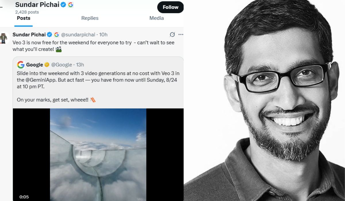sundar pichai announces free AI video generation through Veo3