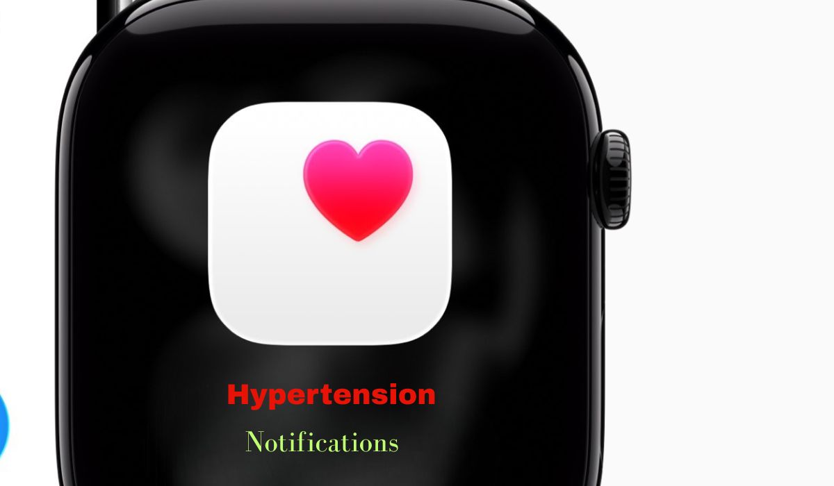 Hypertension Notifications on Apple Watch showing heart health alert icon on the Watch display
